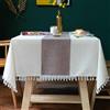 Lifetooler Tovaglia Rettangolare in Cotone e Lino Tovaglia Antimacchia con Nappe Copritavolo Moderno Elegante per Decorativa Cucina Tavolo da Esterno(Bianca,140x140cm)