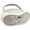 MOOOV Soft Grey, lettore CD portatile, riproduzione CD-R/CD-RW/CD-MP3, radio FM, porta USB, audio stereo 6W, impugnatura ergonomica, funziona su alimentazione o batterie