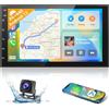podofo 2+64G 2Din Autoradio con Senza fili Carplay Android Auto，Android 13 Schermo Tattile Stereo Auto Podofo 7 Pollici Touchscreen con GPS/Bluetooth/SWC/Mirror Link/FM/RDS/WiFi/USB+Backup Telecamera