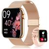 HXQHSTBG Smartwatch Donna, 1.85 HD Smart Watch Orologio con Cardiofrequenzimetro SpO2 Sonno Fisiologia Messaggi Notifiche Fitness Contapassi 20 modalità Sportive iOS Android Oro Rosa