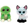 Ty - Peluche - Beanie Boos - Tartaruga - Turbo - Verde - Peluche con occhioni glitter dorati - 15 Cm - 36392, 2009293 & Peluche - Beanie Boos -Volpe - Atlas - Azzurro, Bianco e Nero