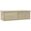 Homgoday Mensola da parete con cassetti, mensola sospesa da parete con 2 cassetti, mensola portaoggetti per corridoio, mobile TV sospeso mobile soggiorno rovere Sonoma 60 x 26 x 18,5 cm legno