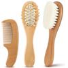 HO-SFSM Set di pettine per bambini, spazzola per capelli | Spazzola per capelli in legno naturale con setole morbide di capra, per la cura del cuoio capelluto, accessorio per neonati