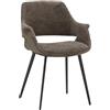 KONTE.DESIGN Set di 4 sedie EMBAJADORES in tessuto tortora effetto bouclé e gambe in metallo nero, con braccioli