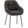 KONTE.DESIGN Set di 4 poltroncine SMICHOV in tessuto grigio scuro e gambe in metallo nero, con braccioli