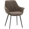 KONTE.DESIGN Set di 2 sedie MIRASIERRA in tessuto marrone effetto bouclé e gambe in metallo nero, con braccioli