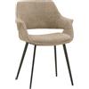 KONTE.DESIGN Set di 2 sedie EMBAJADORES in tessuto beige effetto bouclé e gambe in metallo nero, con braccioli
