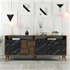 Dmora - Credenza Rotanev, Buffet da Soggiorno, Madia da Salotto, Dispensa da Cucina, 180x35 h79 cm, Noce e Nero