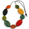 Avalaya Collana lunga con perline ovali in legno, motivo geometrico, colore: nero, multicolore, lunghezza 90 cm, regolabile