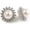 Avalaya Orecchini a clip con perle finte in cristallo placcato argento - Dimetro 28 mm, Misura unica, Perla Cristallo Metallo Gemma Argento