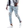 Generic Jeans skinny da uomo jeans strappati slim fit pantaloni in denim invecchiati pantaloni impilati morbidi elastici jeans skinny pantaloni a matita strappati jeans da uomo pantaloni alla caviglia casual