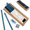 Artway Indigo Pencil Wallet Set - inc. 6 matite grafite classificate (HB-10B), portafoglio matite, gomma Pentel e temperamatite in metallo