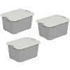 BranQ Home essential Set di 3 contenitori universali con coperchio Velur, dimensioni 16 l, plastica PP senza BPA, colore: grigio chiaro