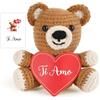 BOOMTOP Orsacchiotto Peluche Piccolo 10 cm con Scritta Ti Amo Orso Orsetto di Peluche Piccolo di Lana a Maglia con Scatola Biglietto Regali Compleanno Festa della Mamma del Papà Natale San Valentino