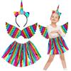 TZQFROCE Costume da unicorno per bambini, 3 pezzi, costume da principessa, unicorno, cosplay, set unicorno, cerchietto unicorno, ali con tutù rosa, adatto per ragazze di età 3, 4, 5, 6, 7, 8 anni