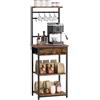 YMYNY Scaffale da Cucina, Porta-caffè in legno a 5 livelli, Scaffale per macchina del caffè, Organizzatore di 12 ganci, Cassetti in tessuto, 33 x 43 x 134,5 cm, per Soggiorno, Ufficio, Marrone HBR009H