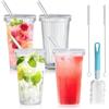 DAZZTIME Tazze In Vetro A Coste,375ml Bicchieri da Long Drink,4 Pezzi Bicchiere Vetro con Cannuccia,Boccali di Birra In Vetro,Bubble Tea Bicchieri,Riutilizzabile,per Cocktail,Birra,Whisky,Caffè