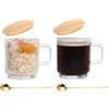 Anhow 2 Pezzi Tazze Cappuccino, Tazze colazione con Coperchio e Cucchiaio Tazza Caffè Vetro per Latte, Caffè, Avena, Yogurt, Fiocchi D'avena - 350 ml, Trasparente