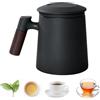 Les-Theresa Tazza Manico Legno, Tazza da Tè In Ceramica Teiera con Filtro Tazza da Te con Infusore, Tazza per Tisana con Filtro e Coperchio Perfetto per la Preparazione Di Tè Sciolto, Per Uso Casa Ufficio (Nero)