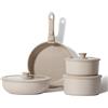 CAROTE Batteria di pentole e padelle 8 Pezzi con manici amovibili,Set Padelle Antiaderenti,Padella 26cm,Casseruola 18/20cm,Wok 26cm,3coperchi,impilabile salvaspazio per Induzione,Forno,Senza PFOA/PFOS