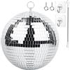 oversevenls Palla da Discoteca 20 cm con Catena e Gancio - Sfera da Discoteca Specchiata Mirror Ball per Feste, DJ, Club ed Eventi, Argento
