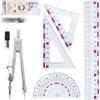 DY.2ten Geometry Compasso Set, Set Geometria per Studenti, Math Geometry Kit Forniture, Righello 20 cm, Goniometro,Compasso, Righelli,Squadrette da Disegno 45 e 60, 6 Pezzi