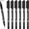 newatty 6 Pennarelli Neri Punta Fine, Doppia Punta Pennarelli Indelebili Neri Marcatori Permanenti Fineliner Set Pigment Liner Pen Marcatori Permanenti Penne per Vetro Legno Pietra Disegno Sketching
