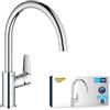 GROHE 30529001 Quickfix Start Edge, Rubinetto Miscelatore Monocomando per Lavello, Bocca Girevole, Sistema di Installazione Semplice, Cromo