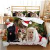 PQCXXA Copripiumino Natalizio, Set di biancheria da letto per bambini, motivo Babbo Natale e alce, copripiumino con chiusura lampo e 2 federe 50 x 75 cm (Gatto, 220x240cm)