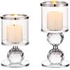 Sziqiqi Portacandele a Colonna in Cristallo, Set di 2 Candelieri in Vetro Trasparente, Candelabri Centro Tavola Moderno per Soggiorno Matrimonio Porta Candele per Decorazione Natalizia, Argento