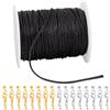 PH PandaHall Cordoncino Cotone Cerato con Chiusura per Gioielli, 45.7m 2mm Filo di Cotone Cerato Nero con Fermagli Ad Artiglio di Aragosta Ripiegato Sulle Estremità Del Cordone Cordoncino