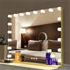 Bayt Specchio Hollywood con Luci LED - Specchio Trucco oro 80x60 cm con 18 Lampadine Dimmerabili, 3 Tonalità di Luce (calda, fredda, naturale), Touch Screen & Specchietto Ingranditore 10x