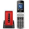 SAIET - VANTO Cellulare con Base Ricaricabile - Telefono per Anziani con Caratteri Grandi e tasto SOS - Multifunzione con LED per Chiamate Perse - Rosso