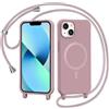 AOMYKE Magnetica Cover per iPhone 13 / iPhone 14 con Cordino, [Compatibile con MagSafe] Custodia con Laccio Collana Tracolla Collo Liquido Silicone Antiurto TPU Antiurto Case - Rosa