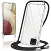 Coiwxmoi Cover per Samsung Galaxy A12 con Cordino 6.5,Trasparente Custodia con Laccio Tracolla Corda Catena Cinghia,Ultra Morbido Silicone TPU Antiurto Case per Samsung A12, Nero
