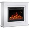 Juskys camino elettrico 1000/2000 W con riscaldamento, fuoco di camino, effetto fiamma, telecomando, illuminazione a LED e timer - Camino elettrico da terra bianco