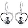 Eusense Orecchini a Forma di Cuore di Gatto Nero Orecchini a Forma di Cuore di Gatto in Argento 925 Orecchini a Goccia Gioielli Regalo per gli Amanti dei Gatti Donne Ragazze