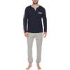 Winovia Pigiama da uomo a maniche lunghe in cotone - Set pigiama con girocollo e polsini - Comodo completo due pezzi Loungewear tuta da casa abbigliamento da notte con dettagli a contrasto, Nero , L