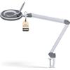 Lumeno 8215GR Lampada d'ingrandimento a LED Lampada da lavoro e estetista, livelli di luminosità regolabili, lente in vetro cristallino da 127 mm, ausilio alla lettura/ingranditore, 5 diottrie