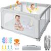 Growithu Recinto per Bambini Pieghevole 127x127cm: Box Bambini per Interni ed Esterni - Box Neonato con Borsa da Viaggio, 20 Palline e 4 Anello di Trazione