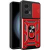 ILING Cover per Motorola Edge 50 Fusion, Texture Opaca Metallica Ultra Sottile Antiurto PC Rigido Silicone Custodia con Anello Supporto e Scorrevole Protezione Fotocamera (Rosso)