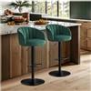 STOOLINK Sgabelli da Bar Set di 2, Sedia da Bar Tessuto Velluto al Latte, Sgabello Alto con Schienale e Bracciolo, Sgabello da Bar Regolabile, Sgabello Cucina Girevole a 360° con Poggiapiedi - Verde