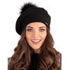 Vivisence Berretto Elegante da Donna in Filato Caldo con Lana Decorato con Pompon in Pelliccia Finta Stile Classico Design Raffinato Perfetto per Regalo, Nero,Taglia Unica