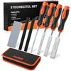 AojSup Set di Scalpelli per Legno 4 Pezzi, Set Scalpelli per Legno (6, 12, 19, 25mm), Scalpelli per Legno Professionale con Borsa Portaoggetti, Scalpello Legno per Principianti e Professionisti