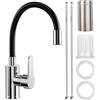 Ghazpmuk Rubinetto Lavello Cucina con Beccuccio Flessibile, Rubinetto da Cucina Nero, Miscelatore Cucina Girevole 360°, Rubinetto per Lavello Girevole, Miscelatore Monocomando per Acqua Fredda e Calda
