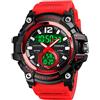 TONSHEN Uomo Sportivo Orologi da Polso Analogico Quarzo LED Tre Tempo Impermeabile Allarme Cronometro Data Outdoor Militare Digitale Orologio da Plastica (Rosso)