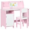 HOMCOM Set Tavolo e Sedie per Bambini 5+ Anni in Legno con Banco Scuola 90x45x85 cm e Sedia 29x29x66 Bianco e Rosa