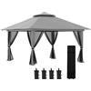 Outsunny Gazebo Pieghevole 4x4 con Borsa da Trasporto, Picchetti, Funi e Sacchi di Sabbia, in Acciaio e tessuto Oxford, 392x392x283 cm, Grigio | Aosom