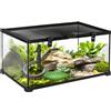 PawHut Terrario per Rettili Rialzato con Serratura e Termometro, in Vetro e Rete Metallica, 50x30x25 cm, Nero