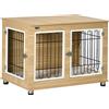 PawHut Casetta per Cani Taglia Media e Grande con 2 Porte Bloccabili e Cuscino Lavabile, 90x58x65 cm, Rovere
